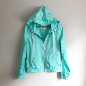 Zine Rain Jacket Mint Aqua Zip Up Hoodie Size M